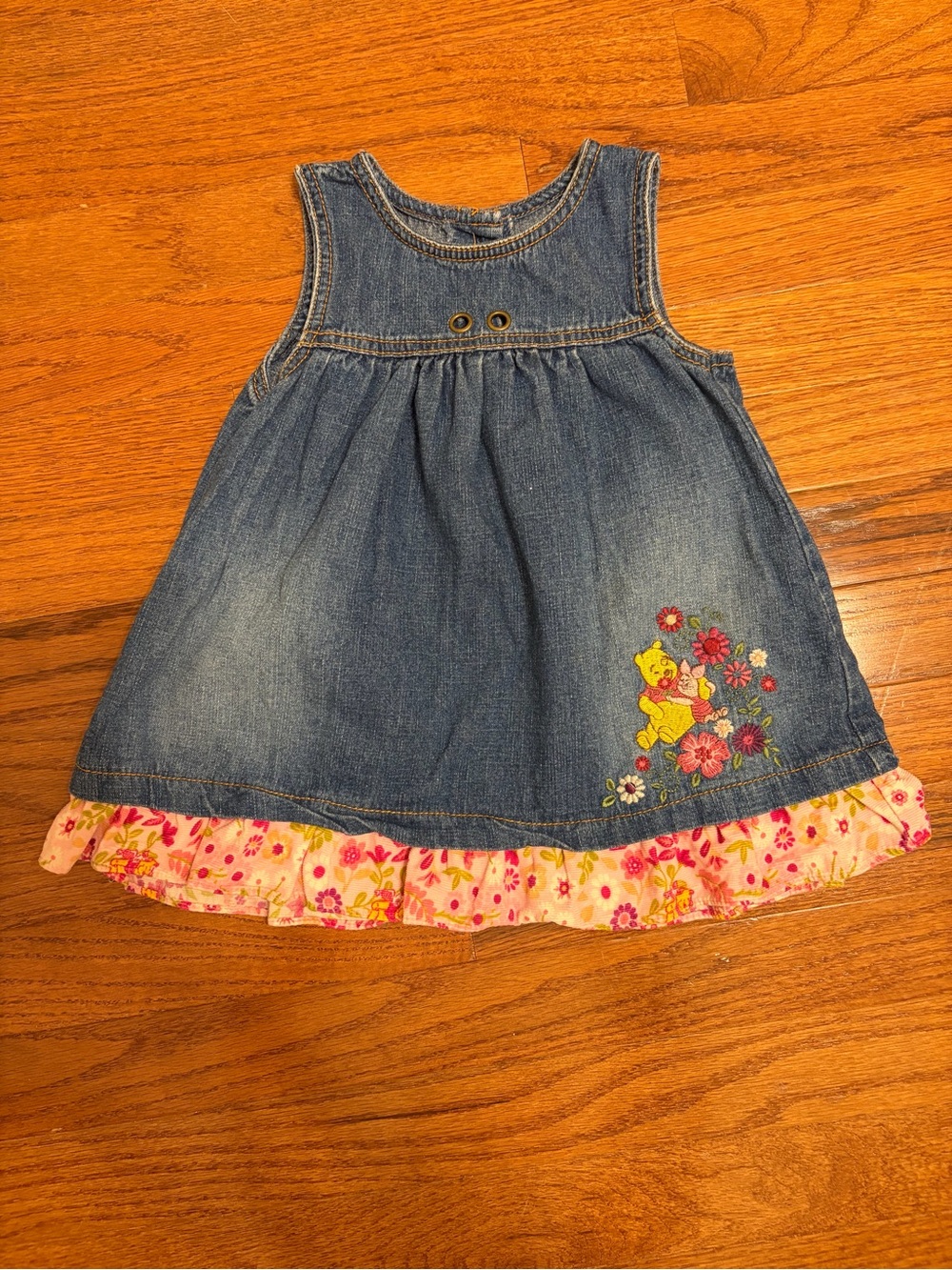 Disney Winnie the Pooh| Rare Vintage Denim Dress with Embroidered Characters 24m